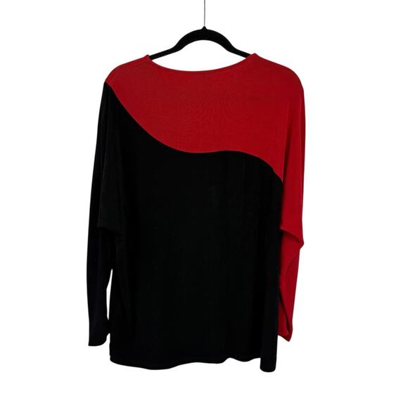Chicos Travelers 3 Two-Tone Top XL Black Red Roundneck Artsy Boxy Lagenlook - Picture 5 of 9